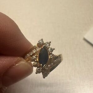 14K Gold Sapphire and Diamond Ring. Size 5. Antique.